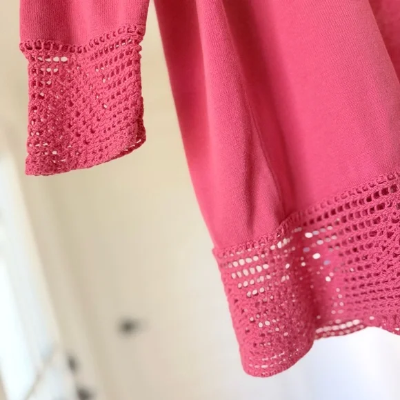 Chico's Pink Crochet Open Front Cardigan - Size 2 - Picture 4 of 10